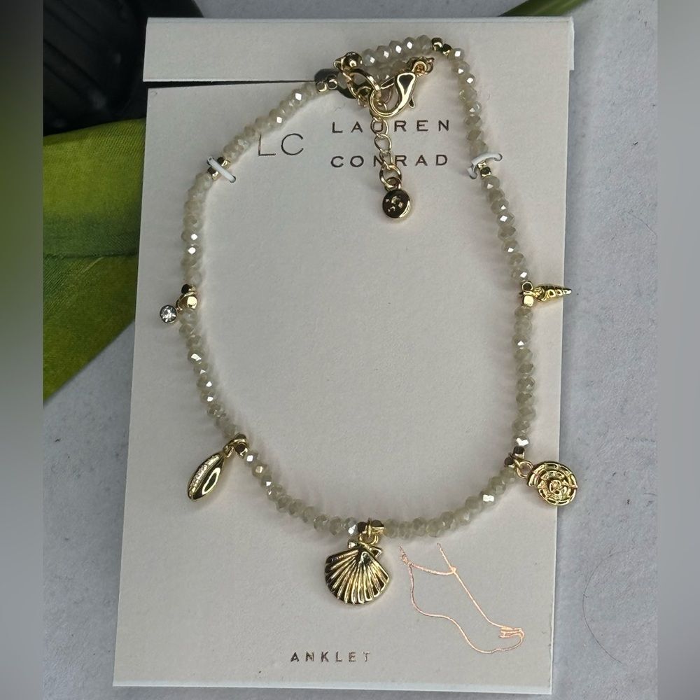 Lauren Conrad Gold Tone White Crystal Beaded Anklet